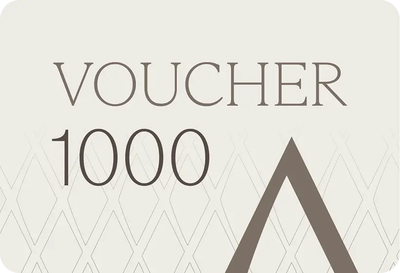 Voucher cadou cu valoarea 1000, pe fundal crem cu model în romburi și simbolul AZEENA