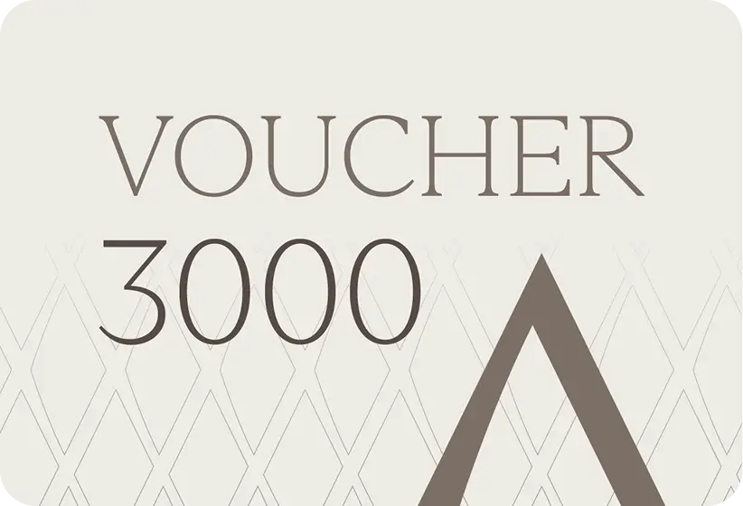 Voucher cadou cu valoarea 3000, pe fundal crem cu model în romburi și simbolul AZEENA